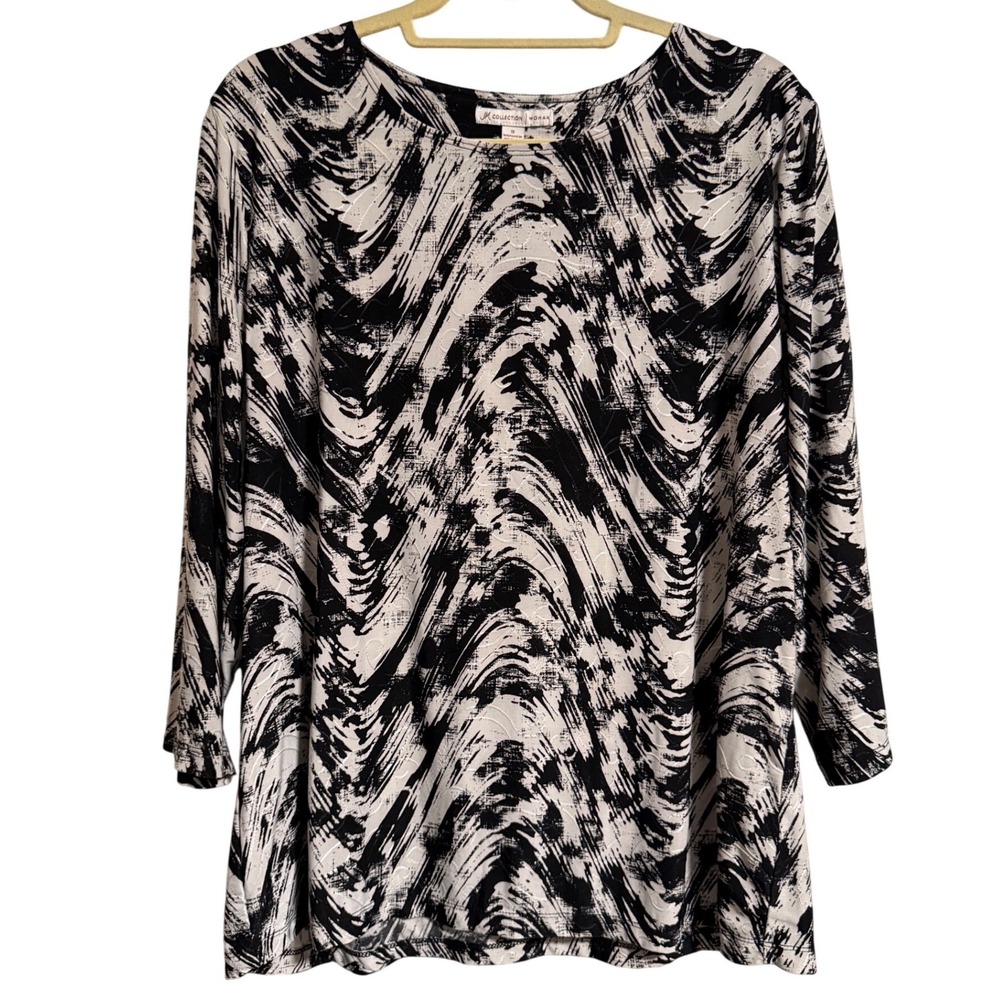 JM Collection Woman Black White Abstract Print 3/4 Sleeve Tunic Top Plus 1X